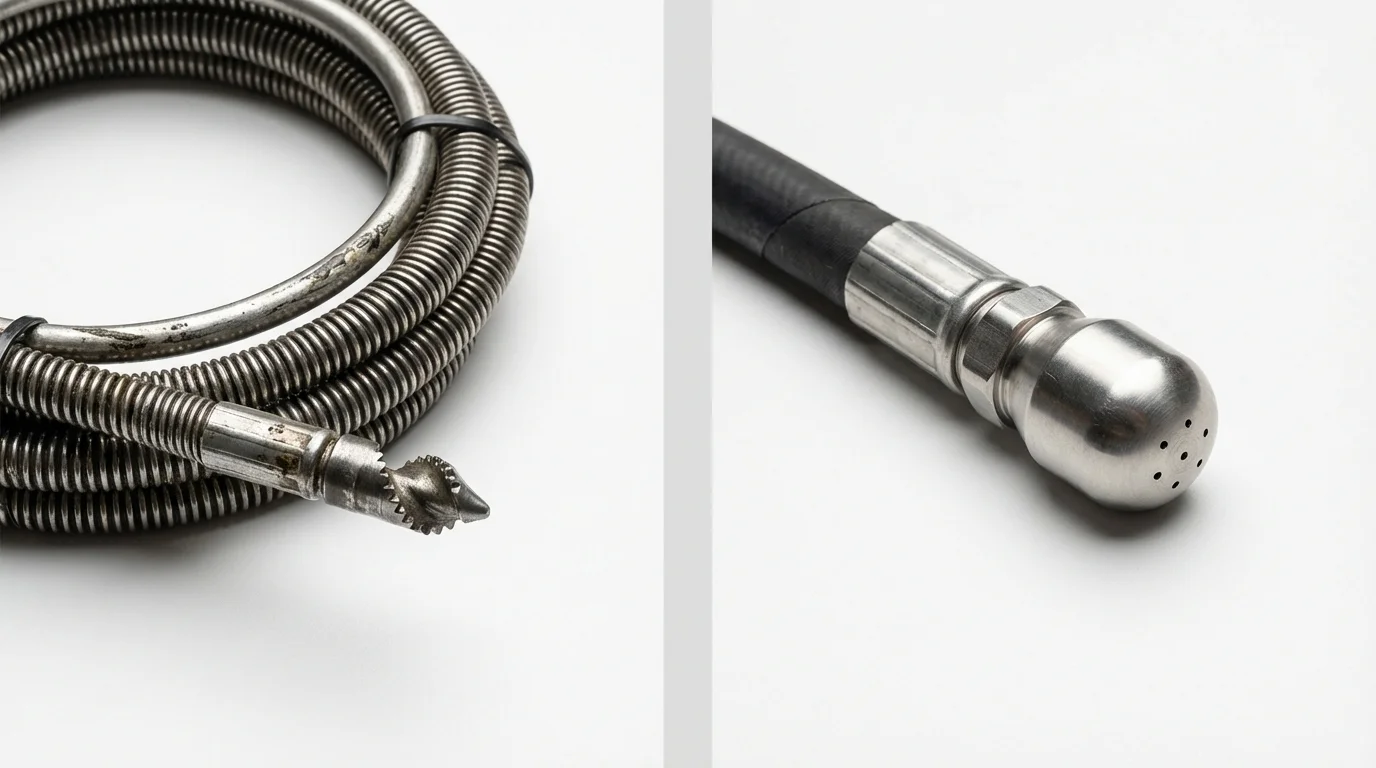 Drain snake cable and hydro jetting nozzle used for drain cleaning in Boiling Springs, NC