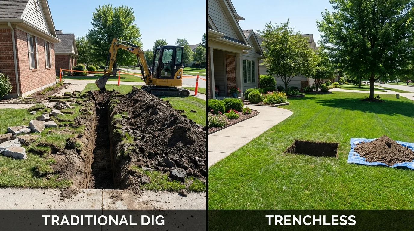 Trenchless sewer repair with minimal yard damage versus traditional excavation in Boiling Springs, NC